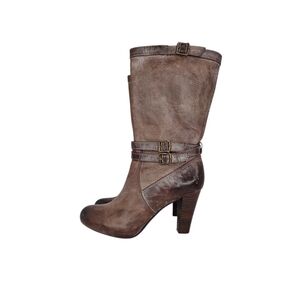Frye Miranda Slouch Heeled Boots Buckle Leather Mid Calf Antique‎ Finish 8.5M